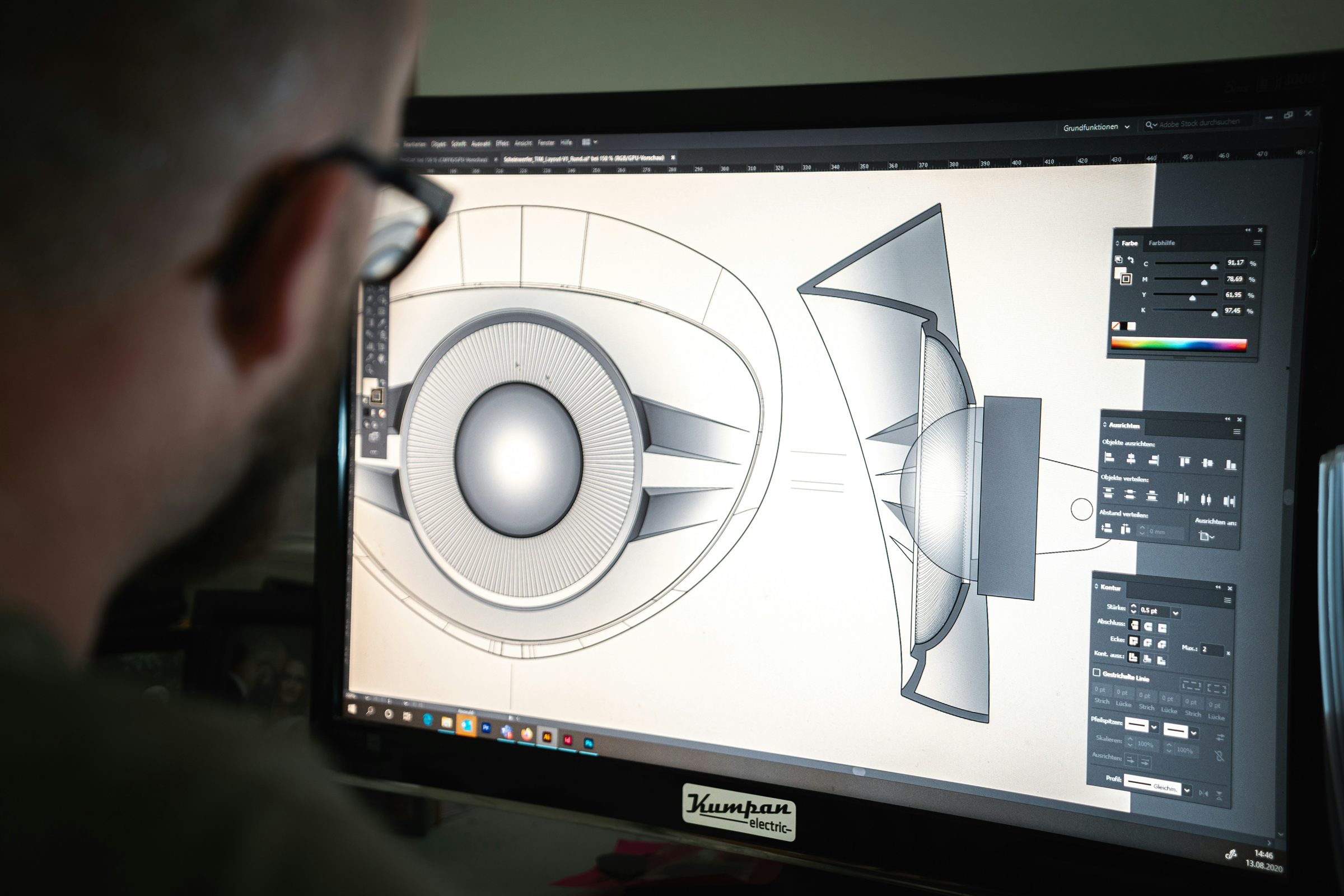 A product being modelled on screen in vector design software