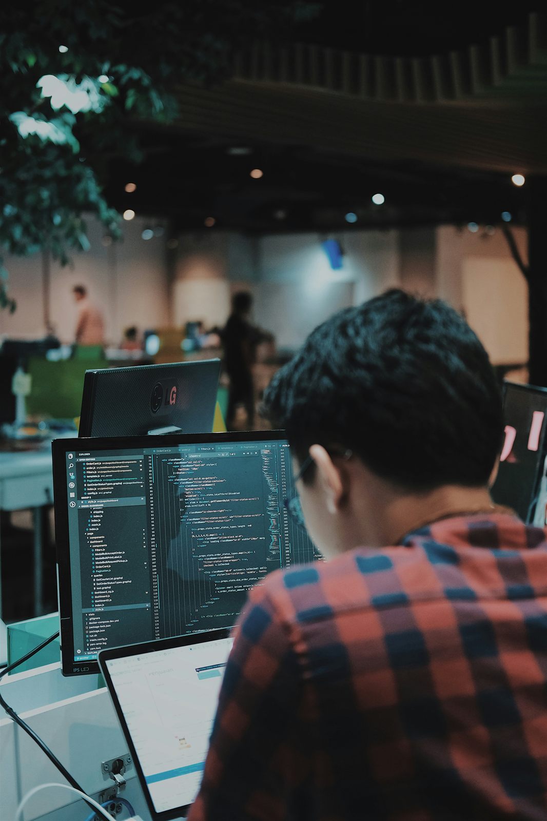 A developer building a portal at a desk